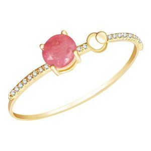 V3 Jewelry Goldtone Cuff Bangle Bracelet with Pink Opal and White Cubic Zirconia
